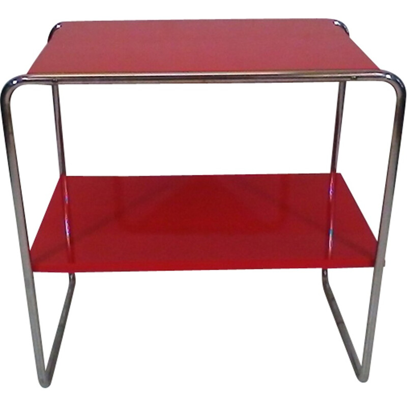 Vintage red coffee table in steel by Robert Slezák - 1940s