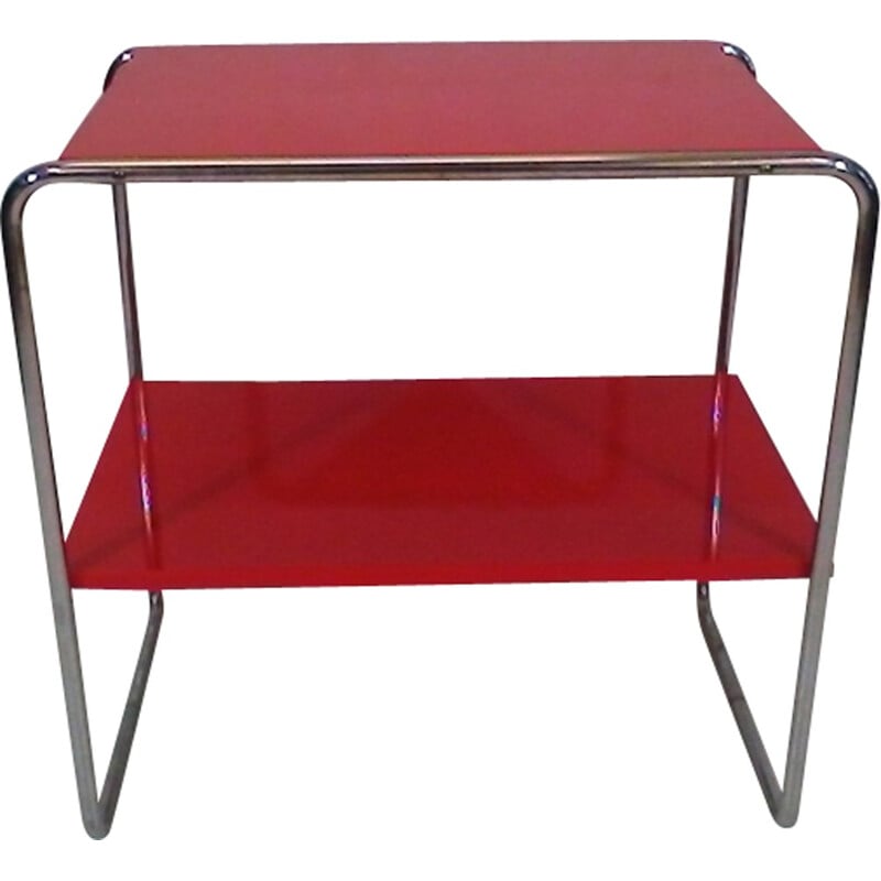 Table basse vintage rouge en acier par Robert Slezák - 1940