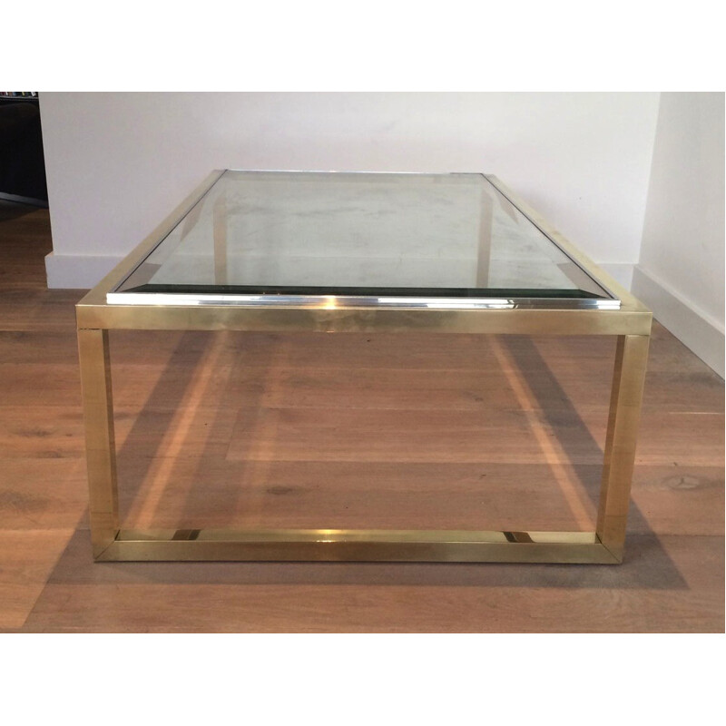 Vintage table in glass, brass and chrome - 1970s