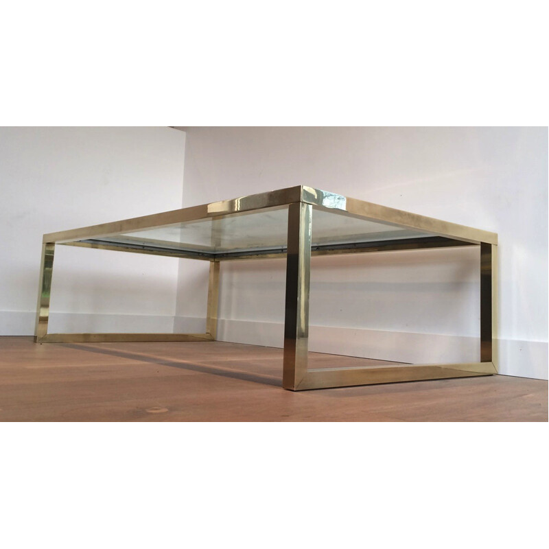 Vintage table in glass, brass and chrome - 1970s