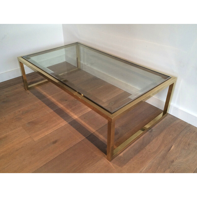 Vintage table in glass, brass and chrome - 1970s