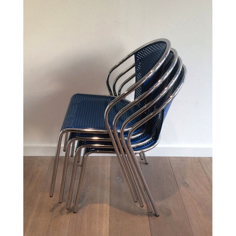 Vintage set van 4 metalen stoelen - 1980