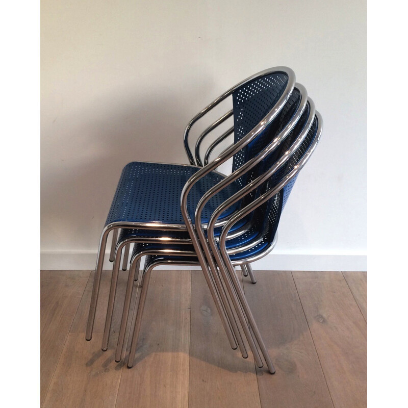 Vintage set of 4 chairs in metal - 1980s