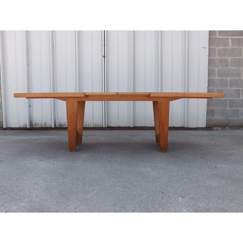 Vintage oak dining table by Guillerme and Chambron - 1950s