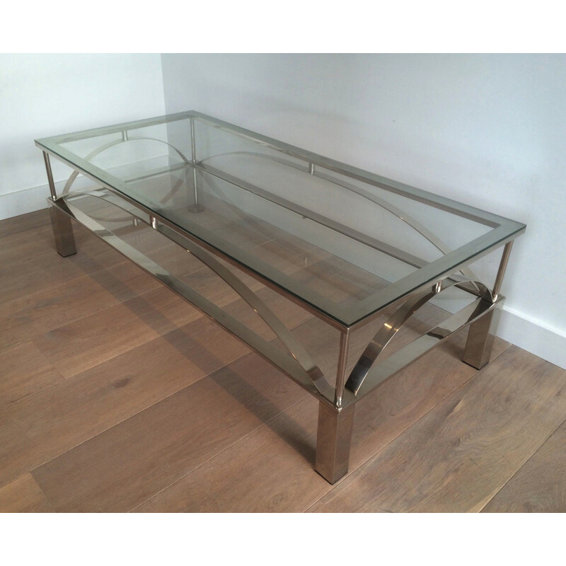 Coffee table in chromed metal et glass - 1960s