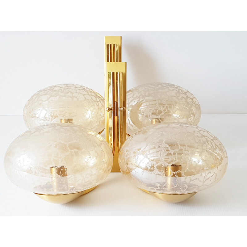 Pair of brass & golden glass wall lamps - 1970s