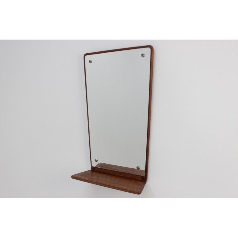 Danish vintage wall mirror in teak with shelf by Jansen Spejle - 1960s. 