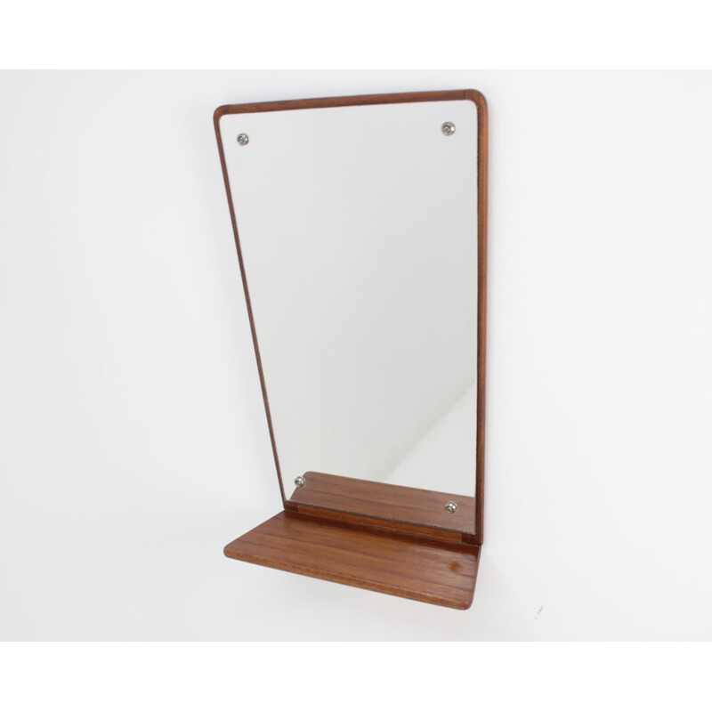 Danish vintage wall mirror in teak with shelf by Jansen Spejle - 1960s. 