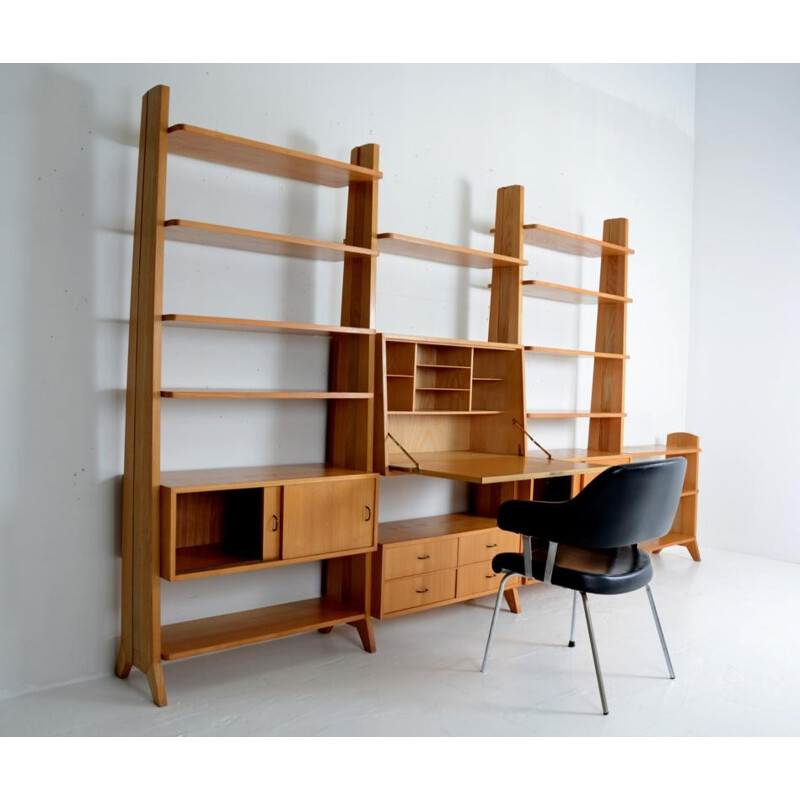 Large system of secretary and shelves, freestanding - 1970s