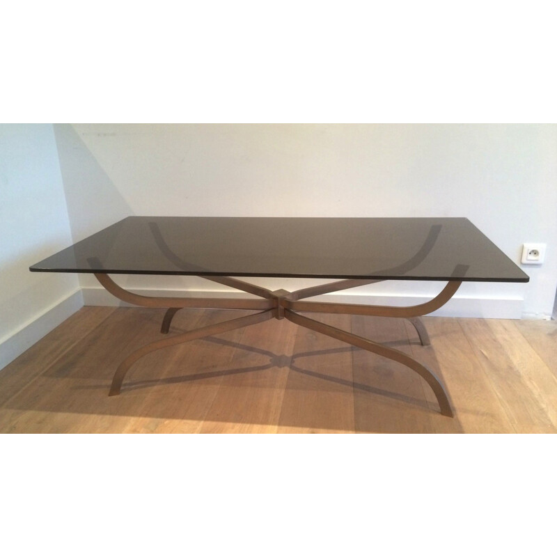 Table basse vintage en acier et verre fumé, 1960