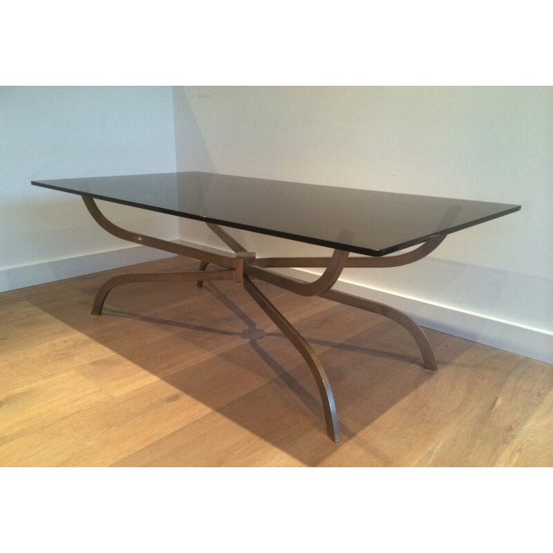 Vintage steel and smoked glass coffee table, 1960