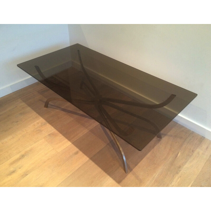 Table basse vintage en acier et verre fumé, 1960