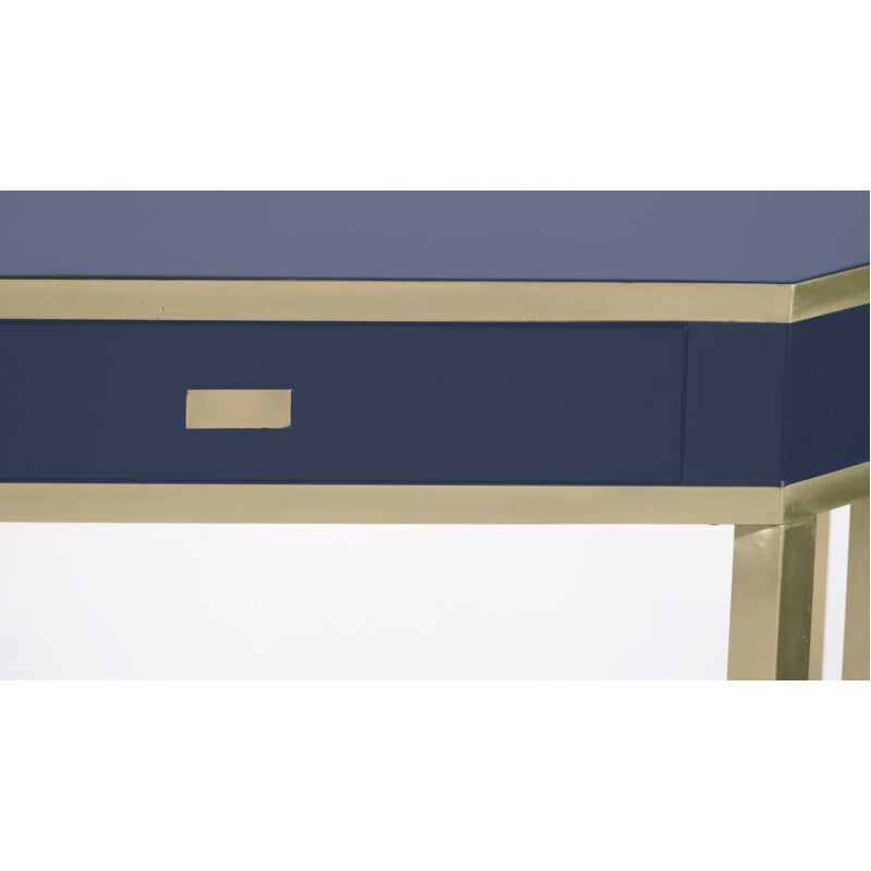 Lacquered blue console in brass by J.C. Mahey for Maison Romeo - 1970s