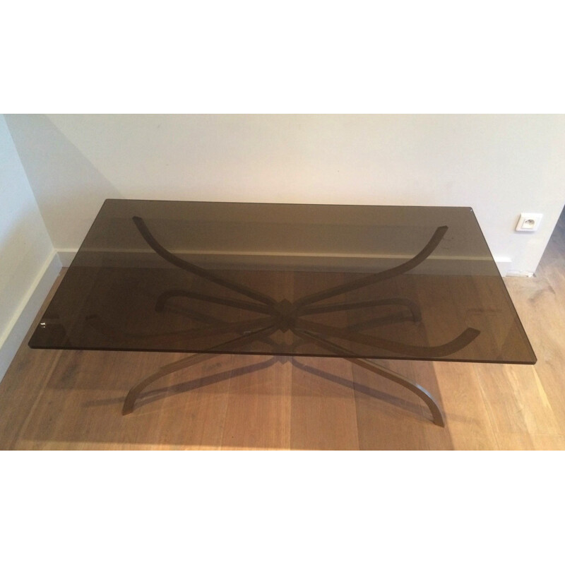 Vintage steel and smoked glass coffee table, 1960