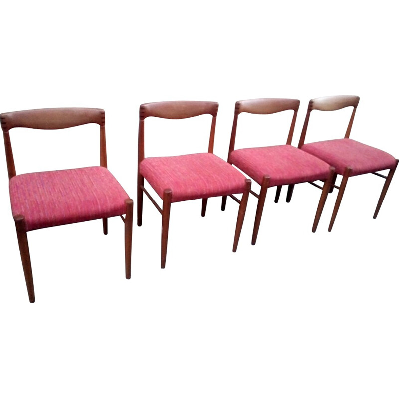 Suite de 4 chaises danoises vintage rouges en teck de H.W.Klein pour Bramin - 1960