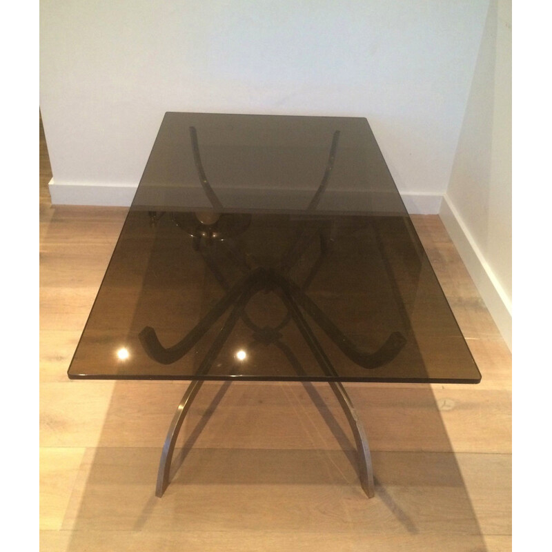 Vintage steel and smoked glass coffee table, 1960