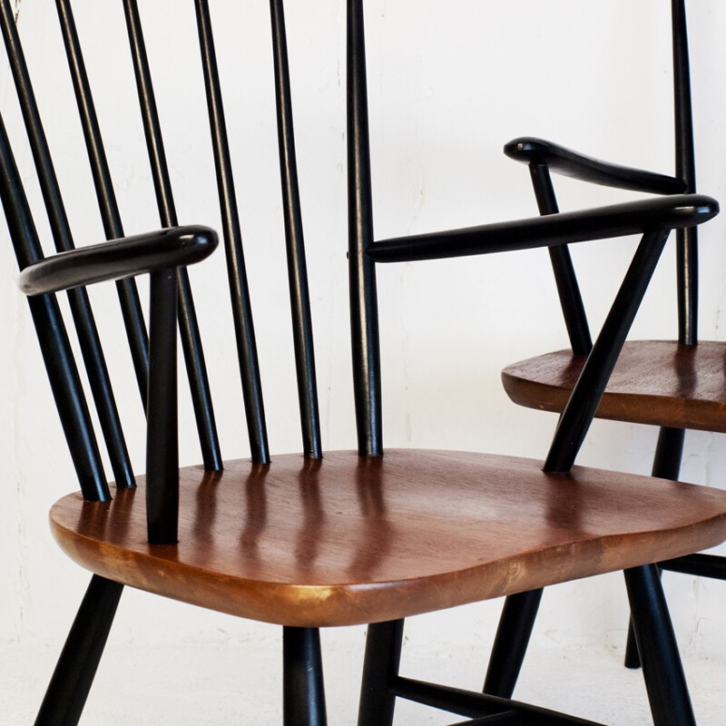 Paire fauteuils en teck et bois laqué noir - 1950
