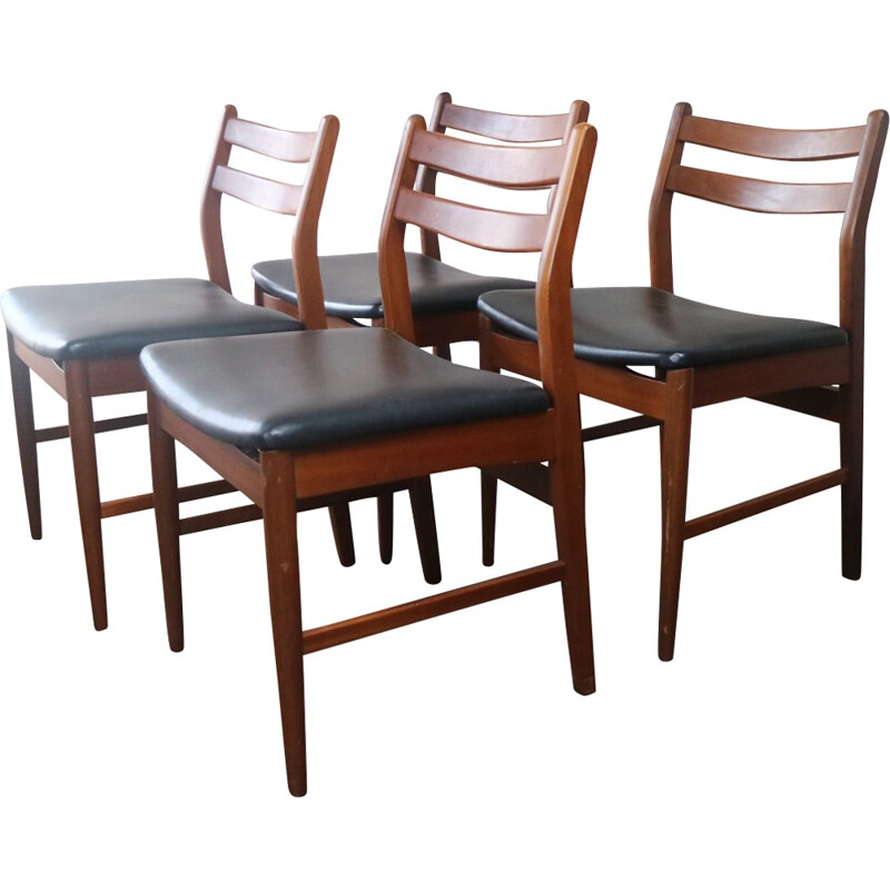 Set of 4 vintage british black vinyl dining chairs - 1970s