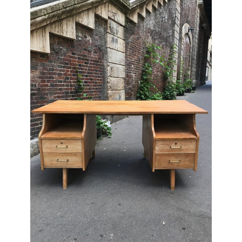 Bureau vintage français en bois - 1960