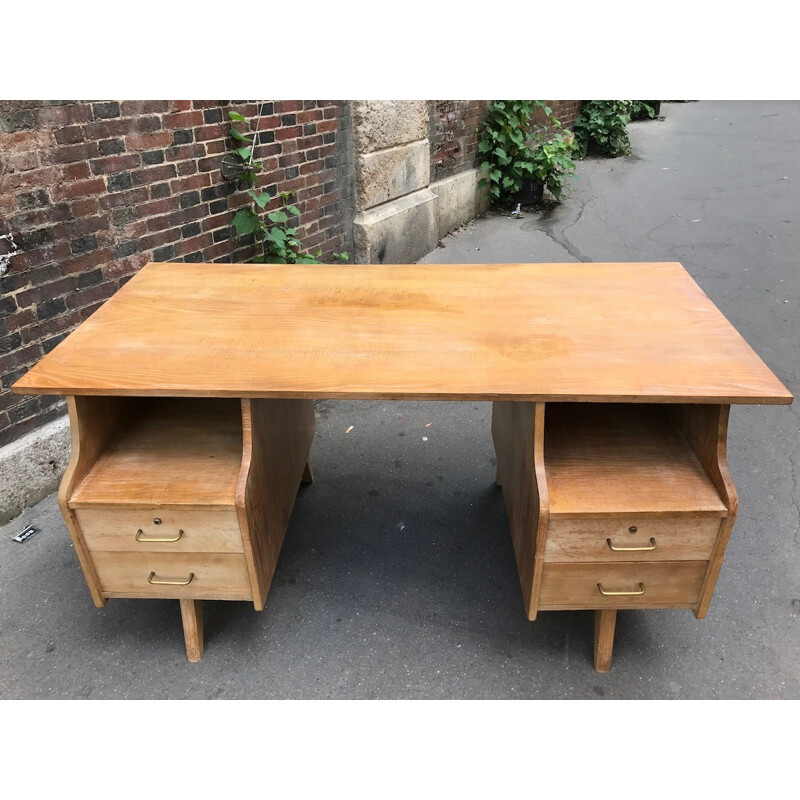 Bureau vintage français en bois - 1960