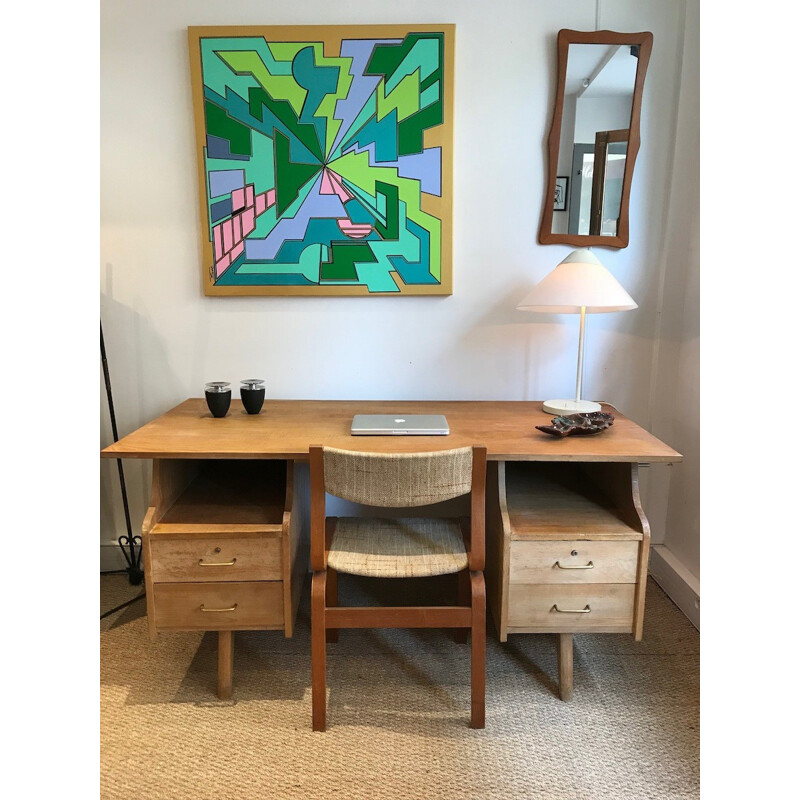 Bureau vintage français en bois - 1960