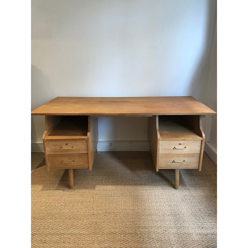 Bureau vintage français en bois - 1960