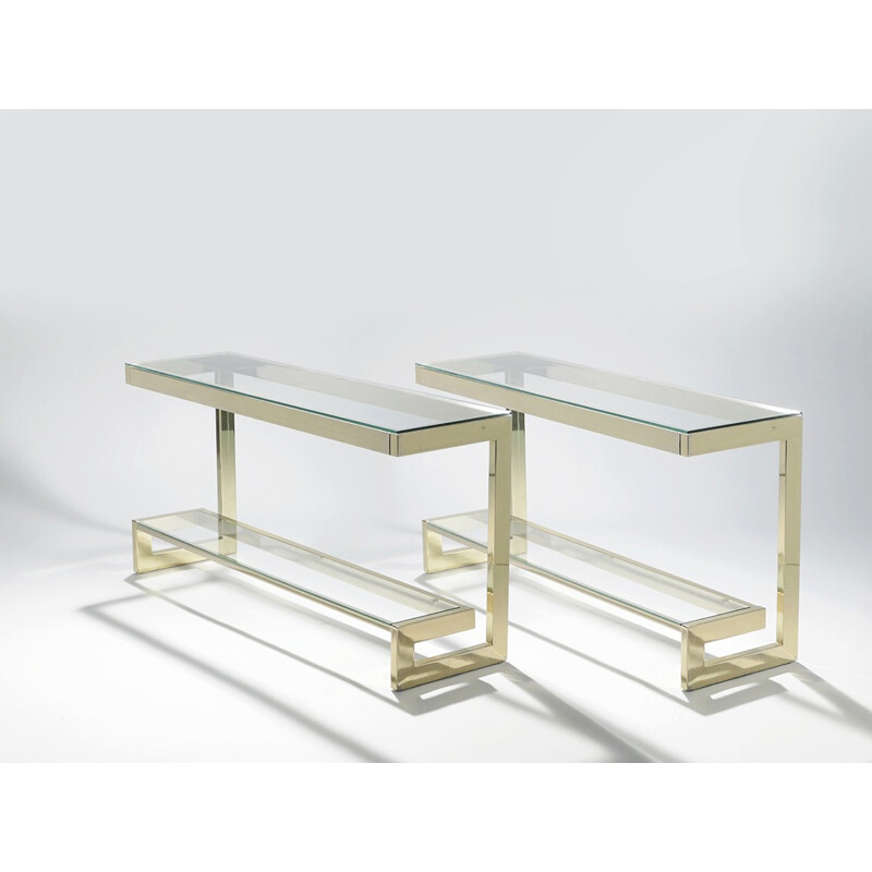 Set of 2 vintage consoles in brass by Belgochrom - 1970s