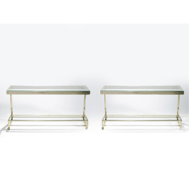 Set of 2 vintage consoles in brass by Belgochrom - 1970s