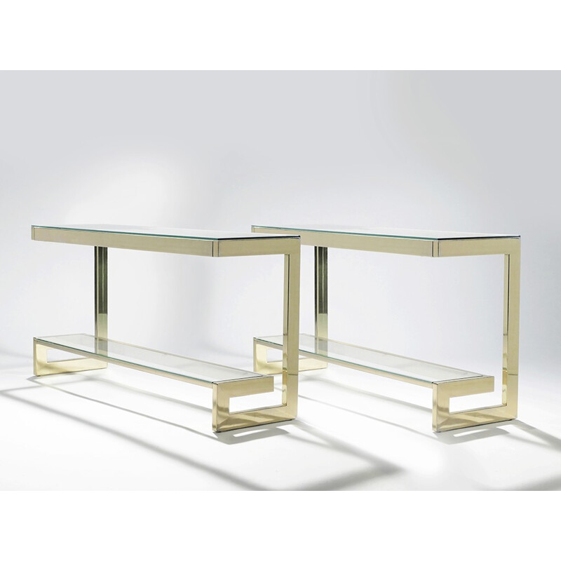 Set of 2 vintage consoles in brass by Belgochrom - 1970s