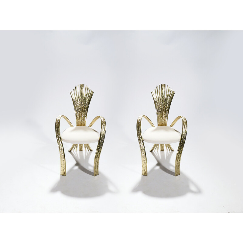 Vintage set of 2 easy chairs in bronze by Jacques Duval Brasseur - 1970
