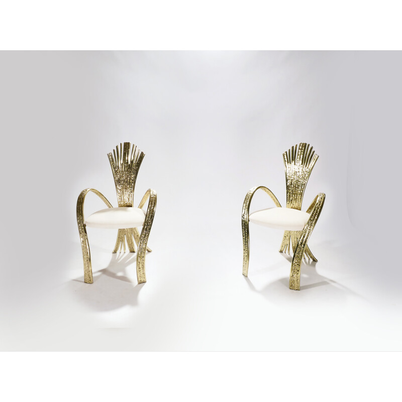 Vintage set of 2 easy chairs in bronze by Jacques Duval Brasseur - 1970