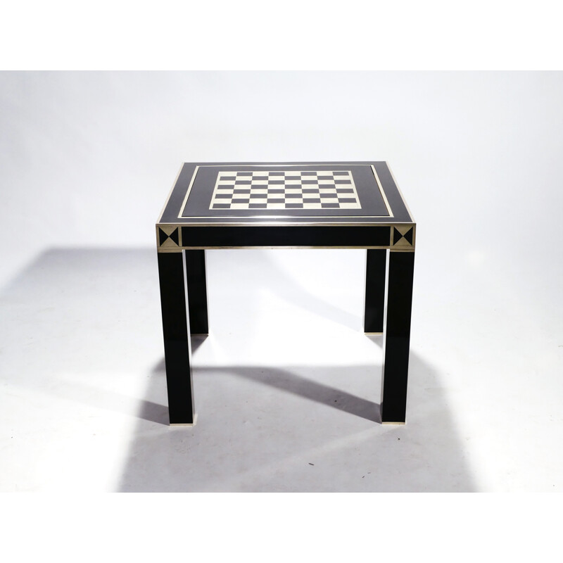 Lacquered and brass game table by J.C. Mahey, 1970