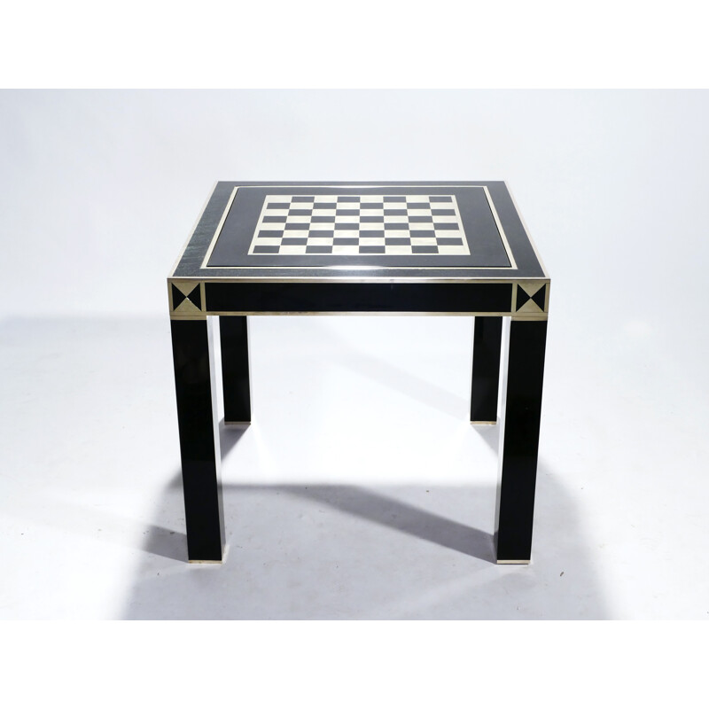 Lacquered and brass game table by J.C. Mahey, 1970