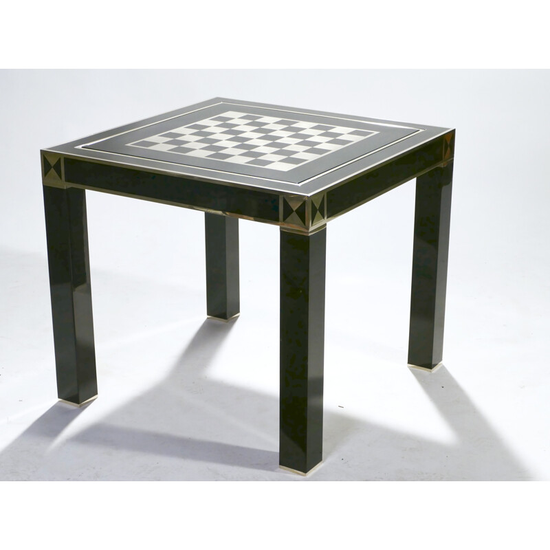 Lacquered and brass game table by J.C. Mahey, 1970