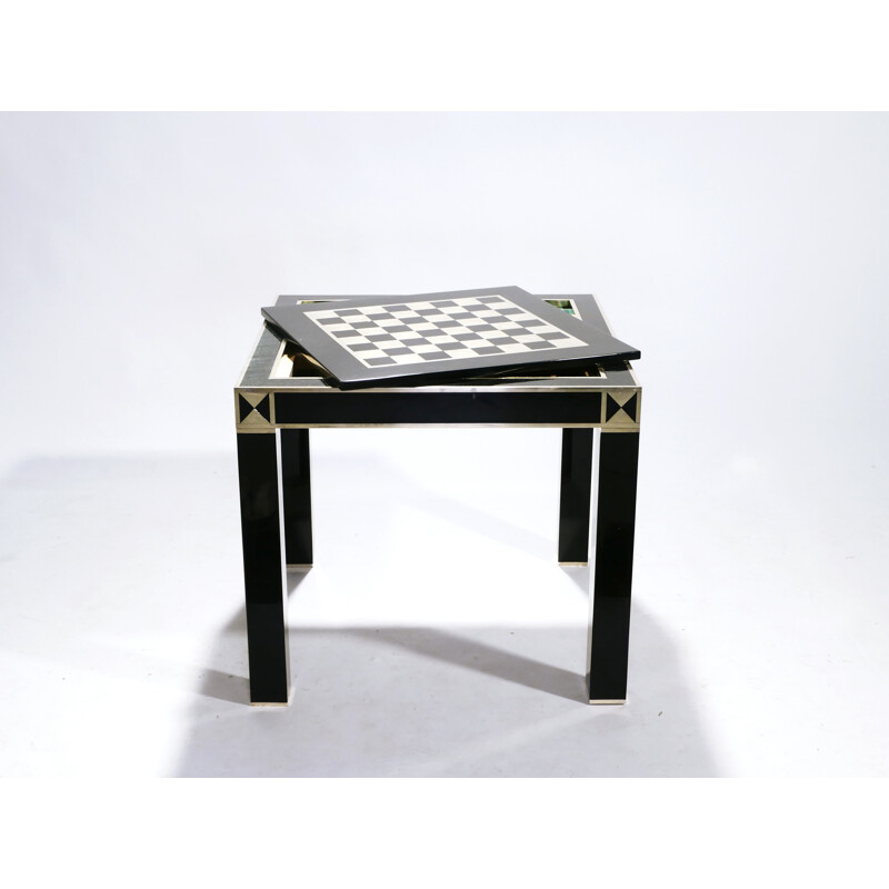 Lacquered and brass game table by J.C. Mahey, 1970