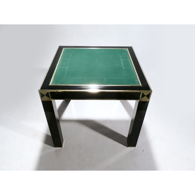 Table à jeu Vintage laquée et laiton J.C. Mahey - 1970