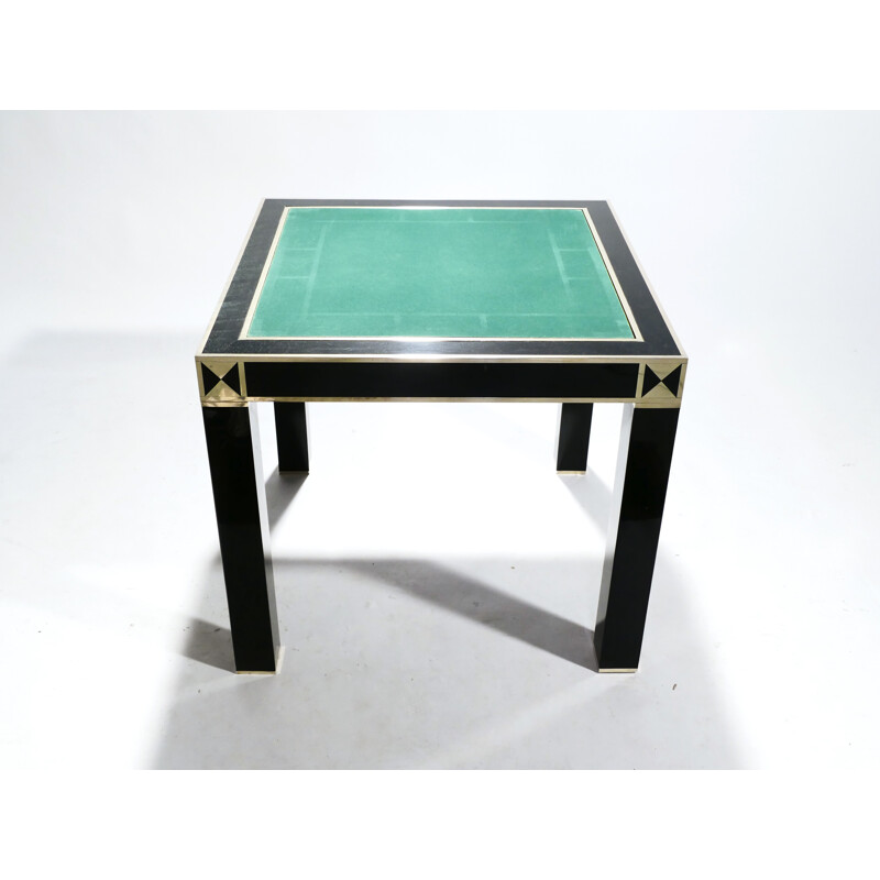 Lacquered and brass game table by J.C. Mahey, 1970