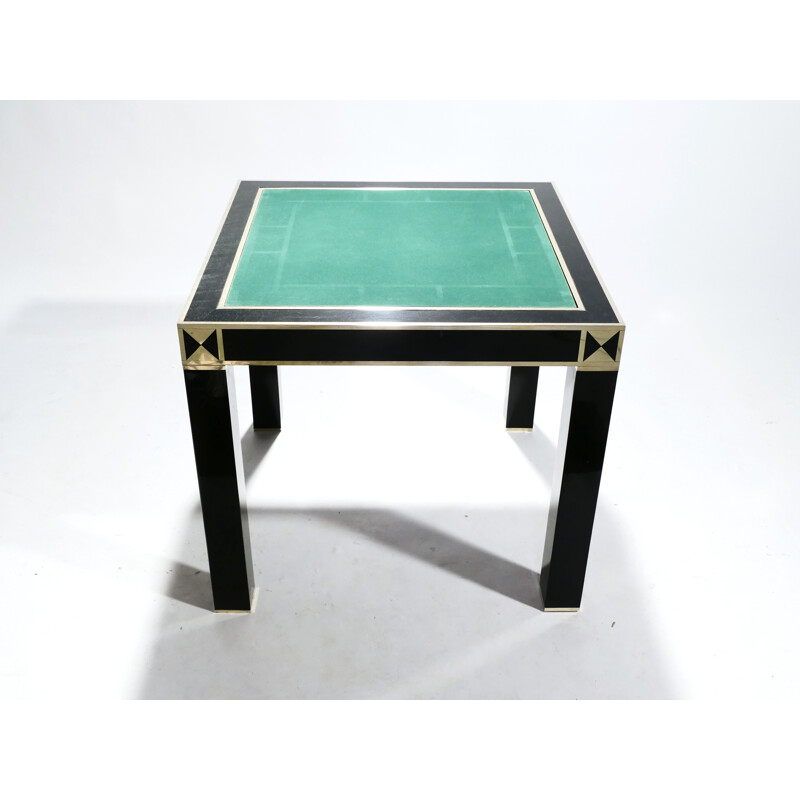 Table à jeu Vintage laquée et laiton J.C. Mahey - 1970