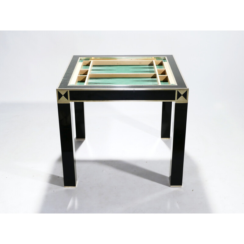 Lacquered and brass game table by J.C. Mahey, 1970