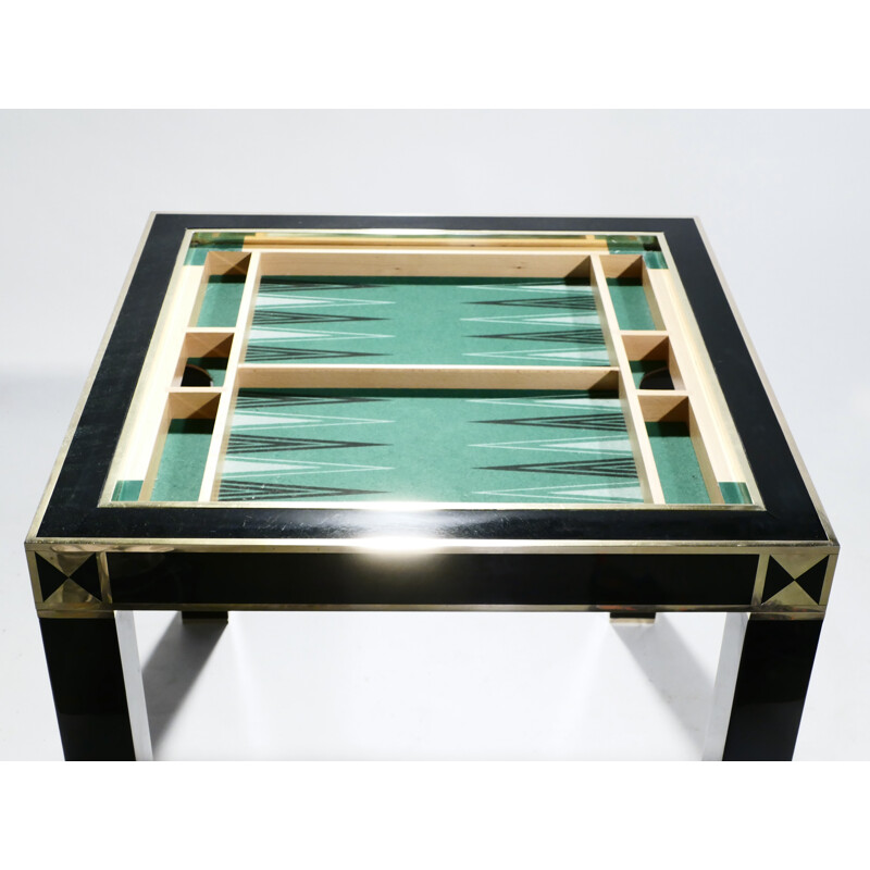 Lacquered and brass game table by J.C. Mahey, 1970