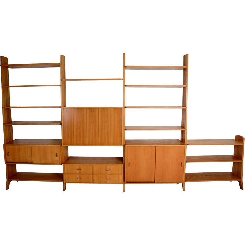 Large system of secretary and shelves, freestanding - 1970s