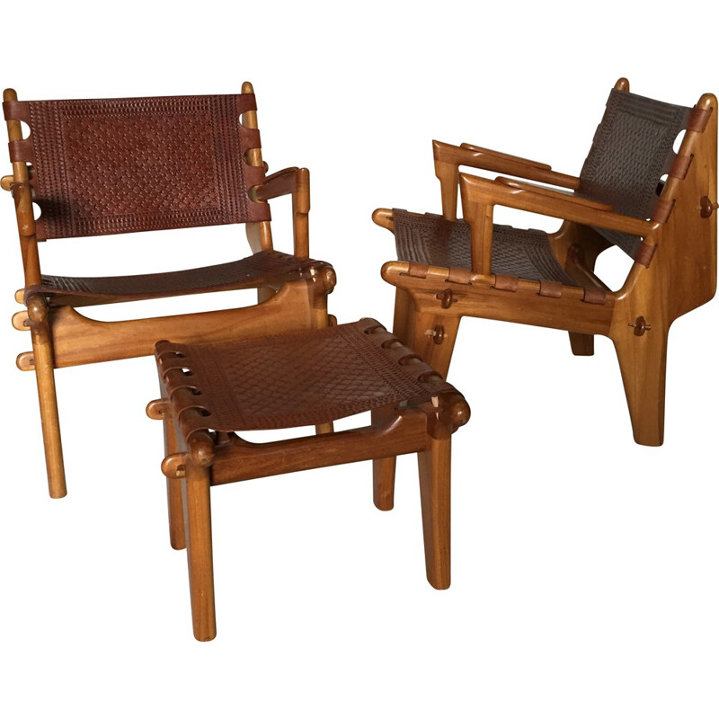 Suite de 2 fauteuils et un repose-pieds vintage par Angel Pazmino - 1960