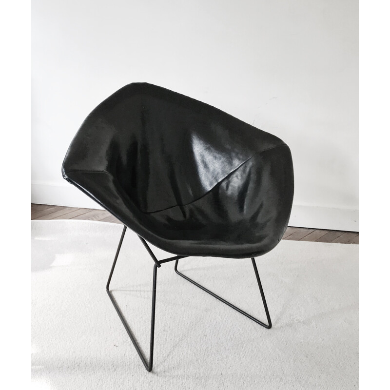 Vintage leather armchair by bBertoia Harry for Knoll - 1970s