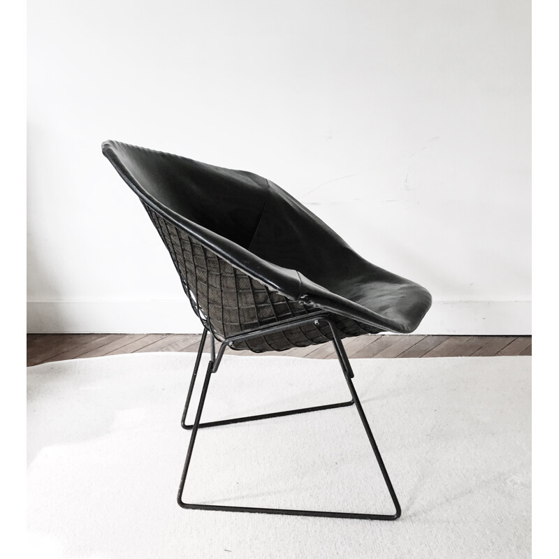 Vintage leather armchair by bBertoia Harry for Knoll - 1970s