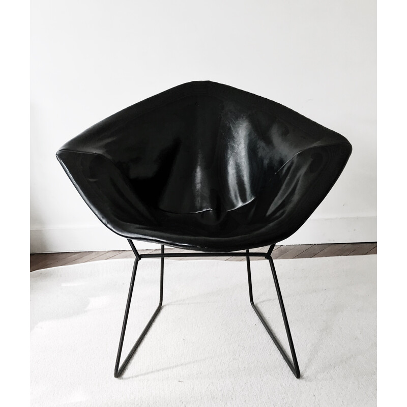Vintage leather armchair by bBertoia Harry for Knoll - 1970s