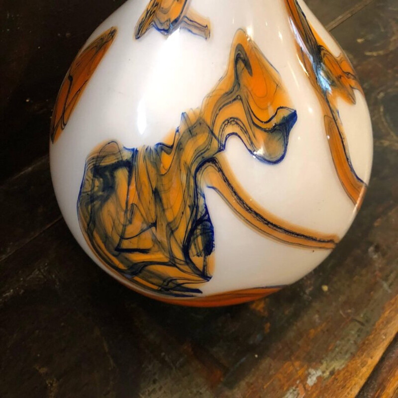 Vintage large Murano Glass Vase en orange and white - 1970s