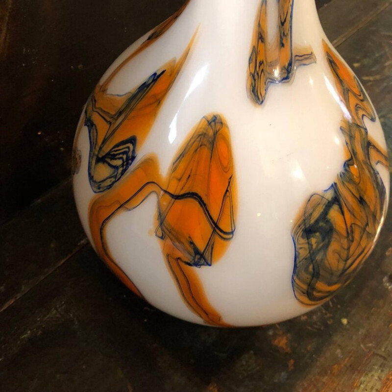 Grand vase Vintage Orange et blanc en verre de Murano - 1970