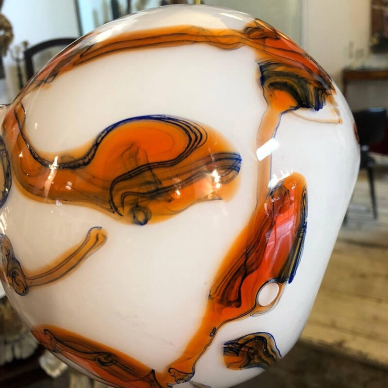 Vintage large Murano Glass Vase en orange and white - 1970s