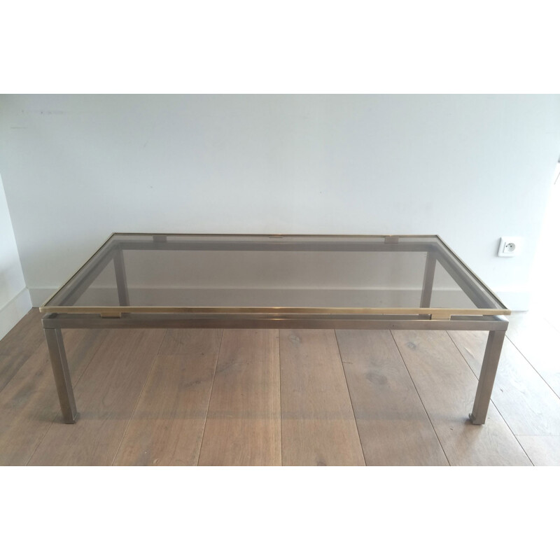Coffee table in steel, brass and glass, Guy LEFEVRE - 1970s