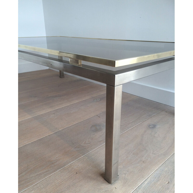 Coffee table in steel, brass and glass, Guy LEFEVRE - 1970s